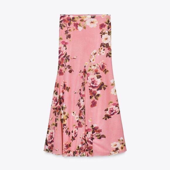 SET NWT ZARA PRINTEDβTULLE MAXI SKIRT AND TOP Pink Floral Size Small - Picture 6 of 12